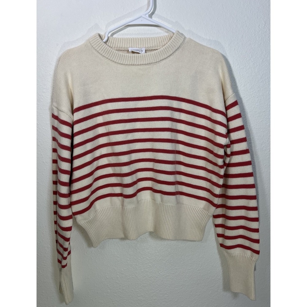 Striped Cropped Crewneck Sweater in Cream and Red